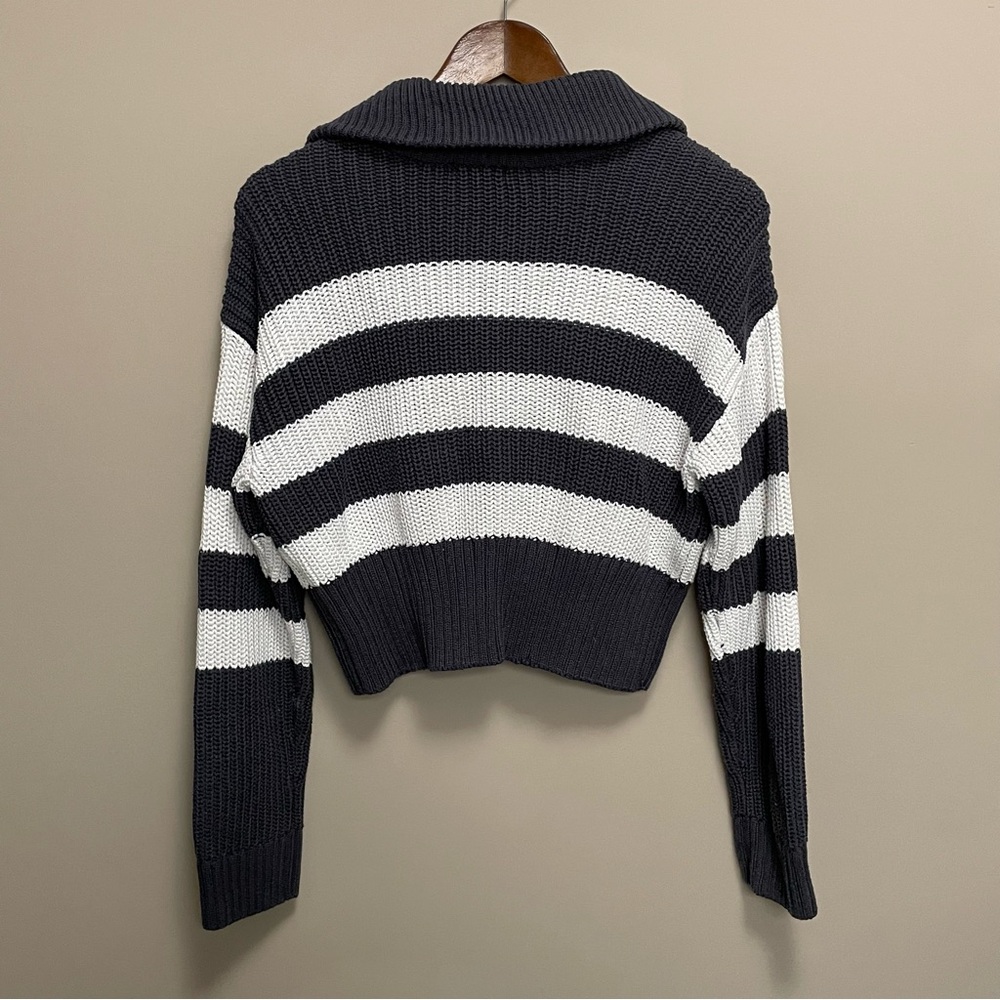 Dynamite Blue & White Striped Knit 1/4 Zip Sweater Women’s Small - Picture 8 of 11